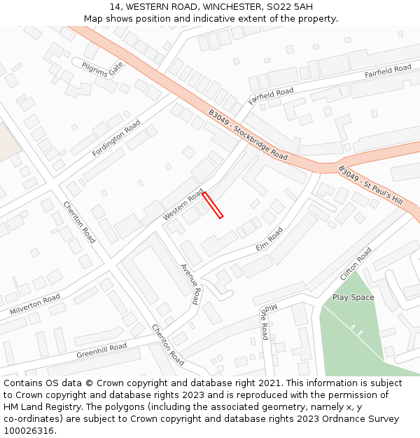 14, WESTERN ROAD, WINCHESTER, SO22 5AH: Location map and indicative extent of plot