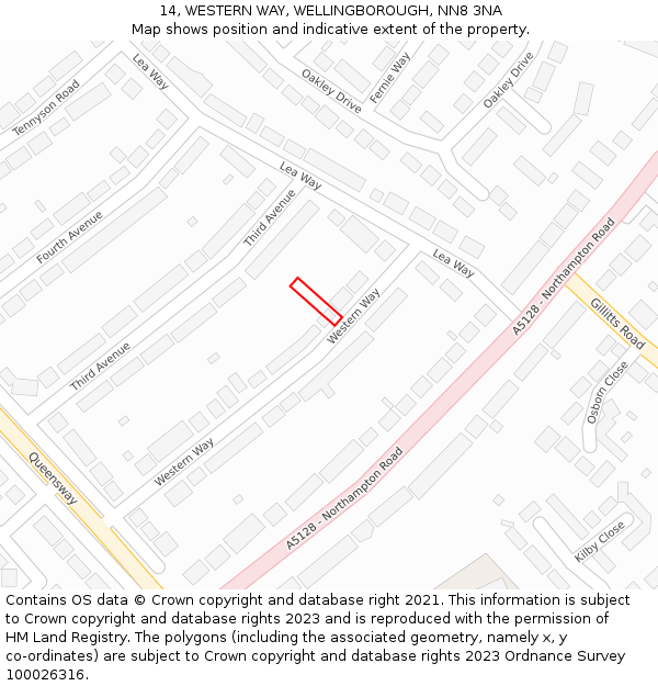 14, WESTERN WAY, WELLINGBOROUGH, NN8 3NA: Location map and indicative extent of plot