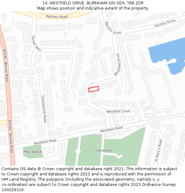 14, WESTFIELD DRIVE, BURNHAM-ON-SEA, TA8 2DR: Location map and indicative extent of plot