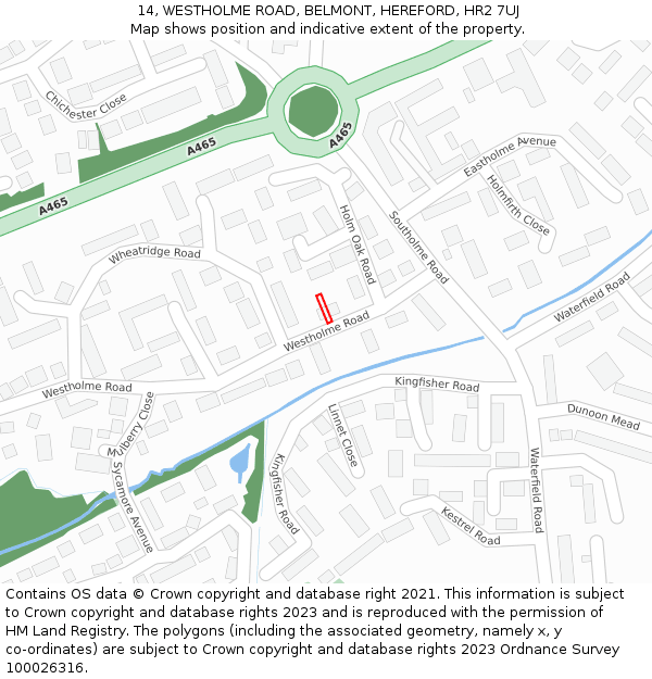 14, WESTHOLME ROAD, BELMONT, HEREFORD, HR2 7UJ: Location map and indicative extent of plot