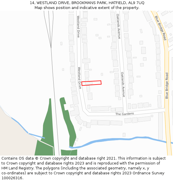 14, WESTLAND DRIVE, BROOKMANS PARK, HATFIELD, AL9 7UQ: Location map and indicative extent of plot