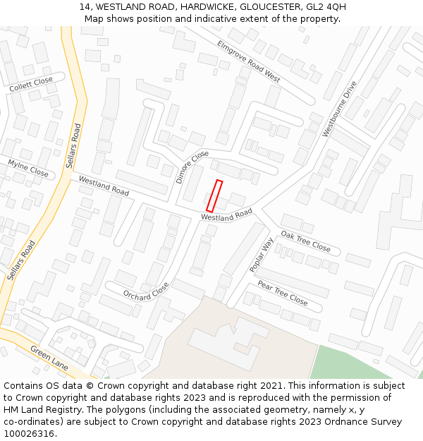 14, WESTLAND ROAD, HARDWICKE, GLOUCESTER, GL2 4QH: Location map and indicative extent of plot