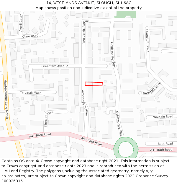 14, WESTLANDS AVENUE, SLOUGH, SL1 6AG: Location map and indicative extent of plot