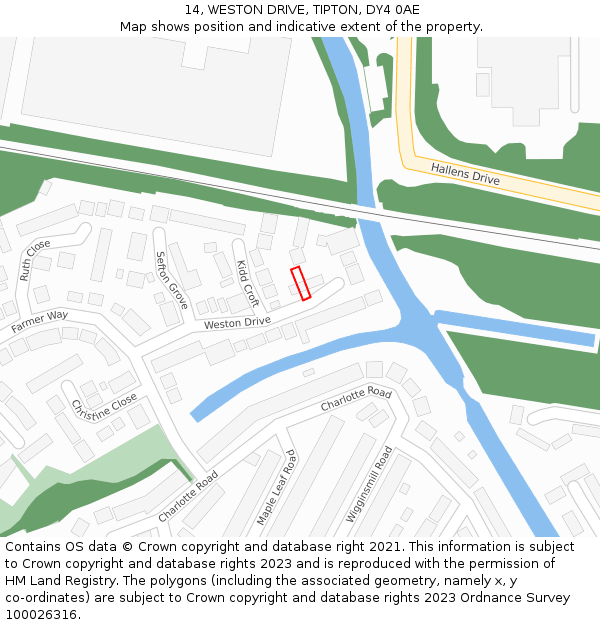 14, WESTON DRIVE, TIPTON, DY4 0AE: Location map and indicative extent of plot