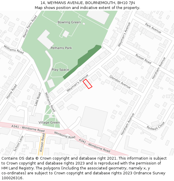 14, WEYMANS AVENUE, BOURNEMOUTH, BH10 7JN: Location map and indicative extent of plot