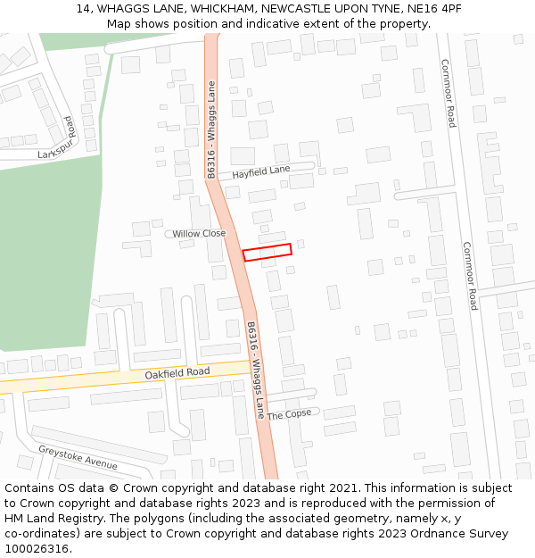 14, WHAGGS LANE, WHICKHAM, NEWCASTLE UPON TYNE, NE16 4PF: Location map and indicative extent of plot