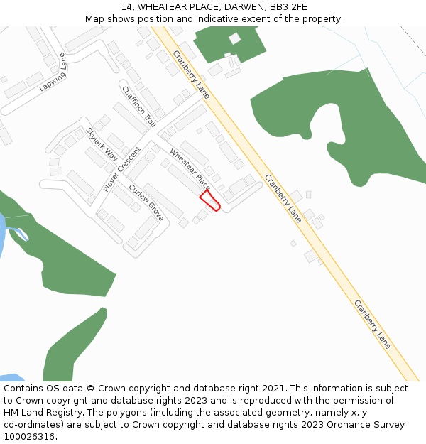 14, WHEATEAR PLACE, DARWEN, BB3 2FE: Location map and indicative extent of plot