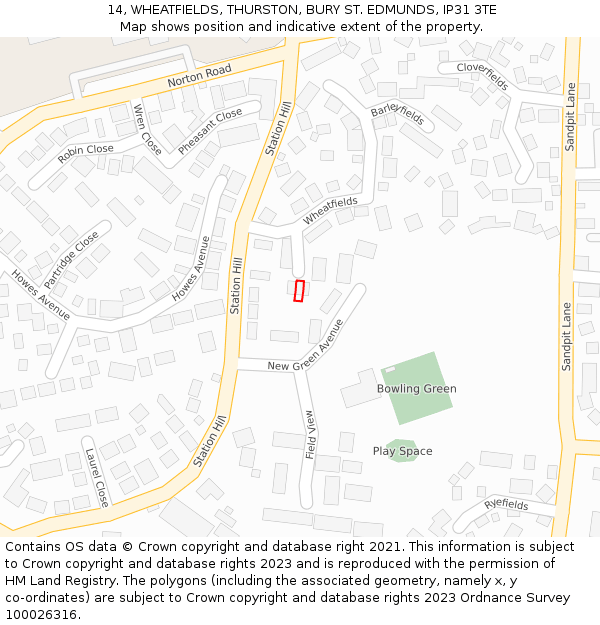 14, WHEATFIELDS, THURSTON, BURY ST. EDMUNDS, IP31 3TE: Location map and indicative extent of plot