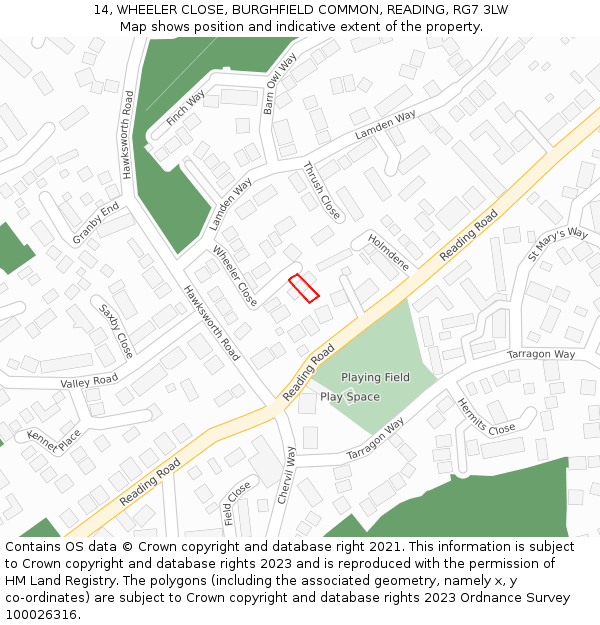 14, WHEELER CLOSE, BURGHFIELD COMMON, READING, RG7 3LW: Location map and indicative extent of plot