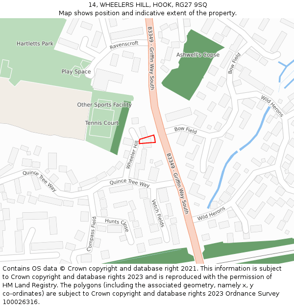 14, WHEELERS HILL, HOOK, RG27 9SQ: Location map and indicative extent of plot