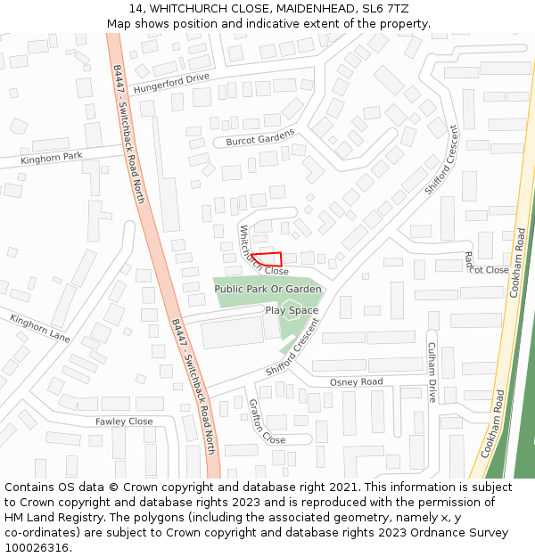 14, WHITCHURCH CLOSE, MAIDENHEAD, SL6 7TZ: Location map and indicative extent of plot