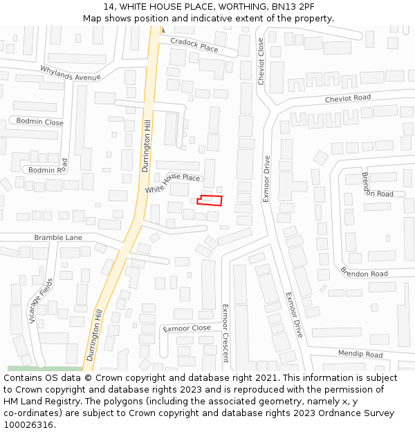 14, WHITE HOUSE PLACE, WORTHING, BN13 2PF: Location map and indicative extent of plot