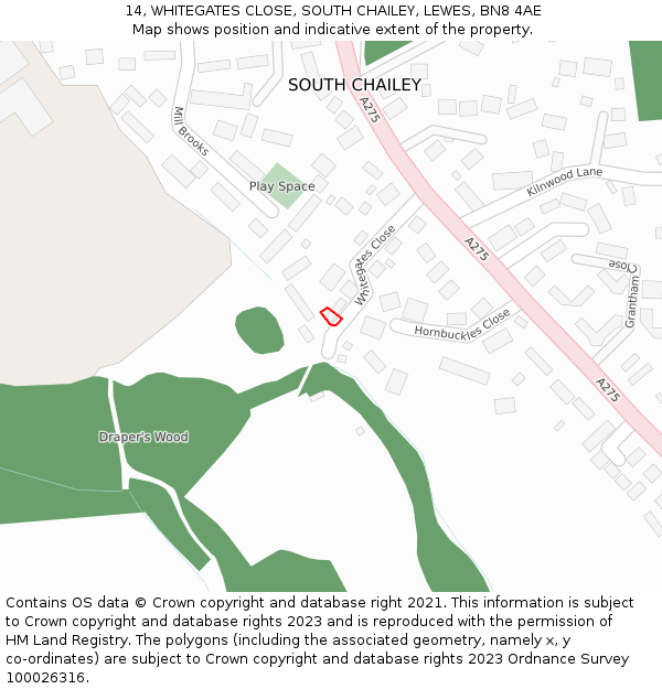 14, WHITEGATES CLOSE, SOUTH CHAILEY, LEWES, BN8 4AE: Location map and indicative extent of plot