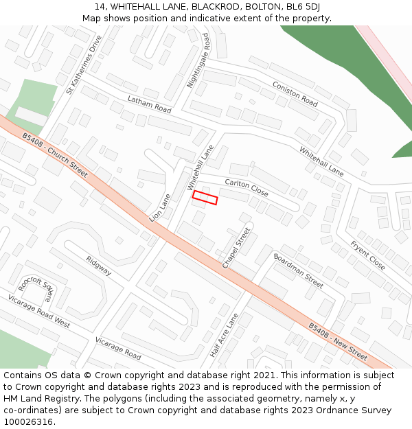 14, WHITEHALL LANE, BLACKROD, BOLTON, BL6 5DJ: Location map and indicative extent of plot