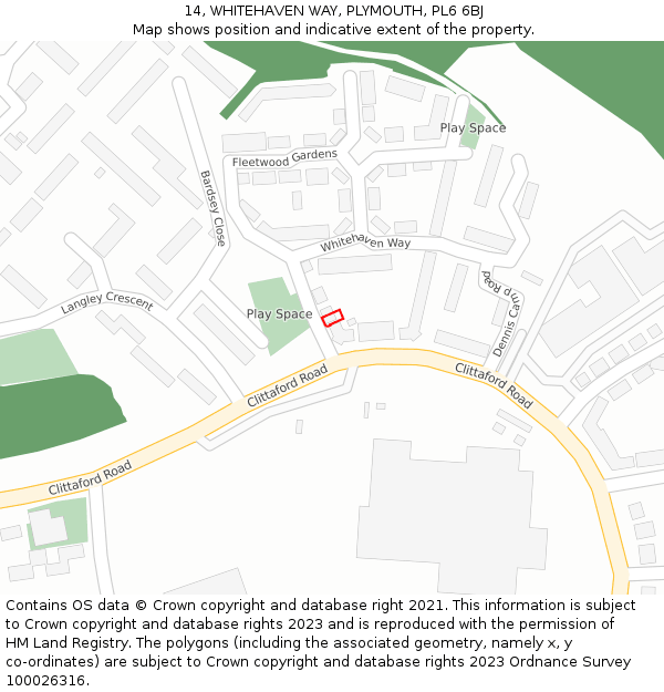 14, WHITEHAVEN WAY, PLYMOUTH, PL6 6BJ: Location map and indicative extent of plot