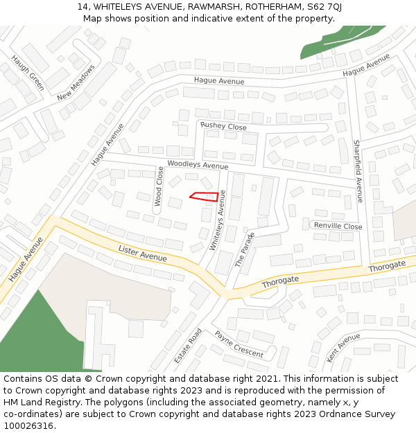 14, WHITELEYS AVENUE, RAWMARSH, ROTHERHAM, S62 7QJ: Location map and indicative extent of plot