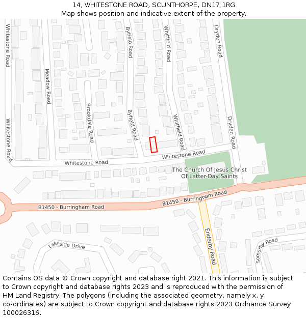 14, WHITESTONE ROAD, SCUNTHORPE, DN17 1RG: Location map and indicative extent of plot