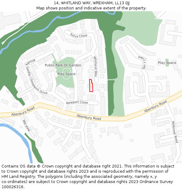 14, WHITLAND WAY, WREXHAM, LL13 0JJ: Location map and indicative extent of plot
