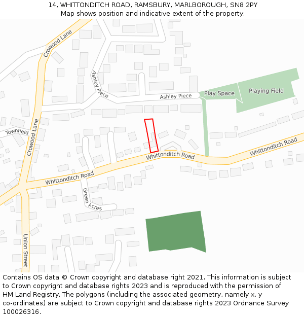 14, WHITTONDITCH ROAD, RAMSBURY, MARLBOROUGH, SN8 2PY: Location map and indicative extent of plot