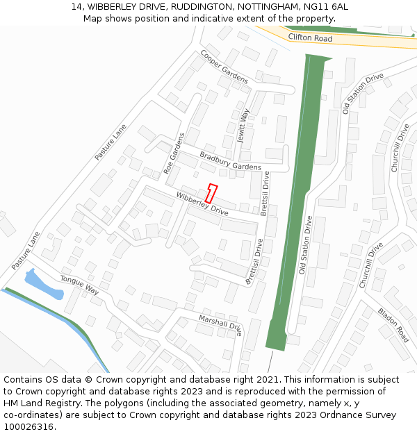 14, WIBBERLEY DRIVE, RUDDINGTON, NOTTINGHAM, NG11 6AL: Location map and indicative extent of plot