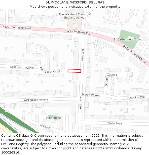 14, WICK LANE, WICKFORD, SS11 8AS: Location map and indicative extent of plot