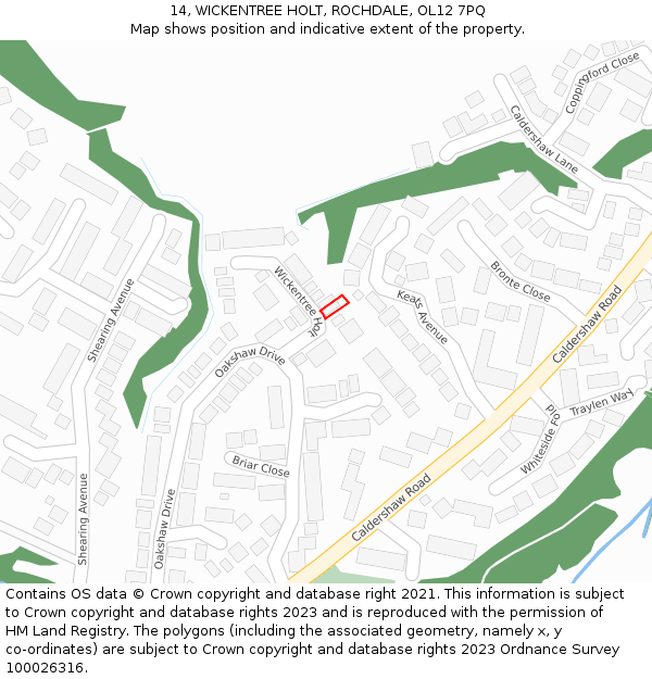 14, WICKENTREE HOLT, ROCHDALE, OL12 7PQ: Location map and indicative extent of plot