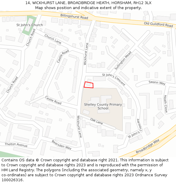 14, WICKHURST LANE, BROADBRIDGE HEATH, HORSHAM, RH12 3LX: Location map and indicative extent of plot