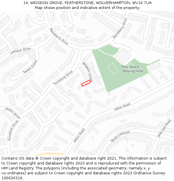 14, WIDGEON GROVE, FEATHERSTONE, WOLVERHAMPTON, WV10 7UA: Location map and indicative extent of plot