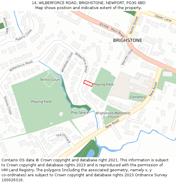 14, WILBERFORCE ROAD, BRIGHSTONE, NEWPORT, PO30 4BD: Location map and indicative extent of plot