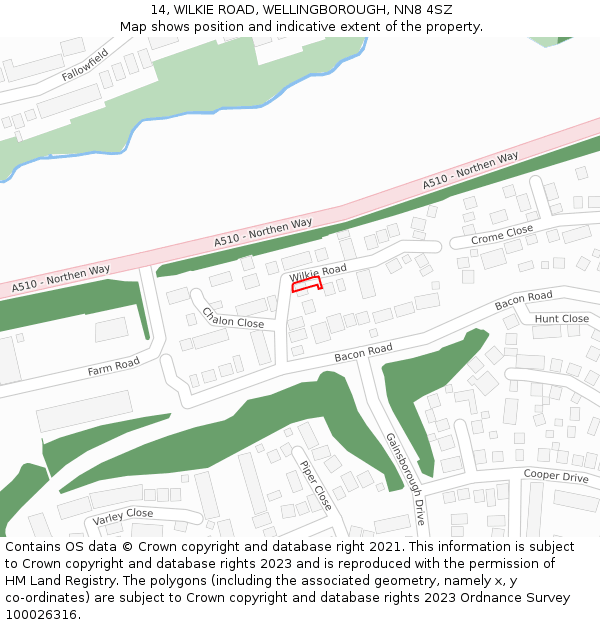 14, WILKIE ROAD, WELLINGBOROUGH, NN8 4SZ: Location map and indicative extent of plot