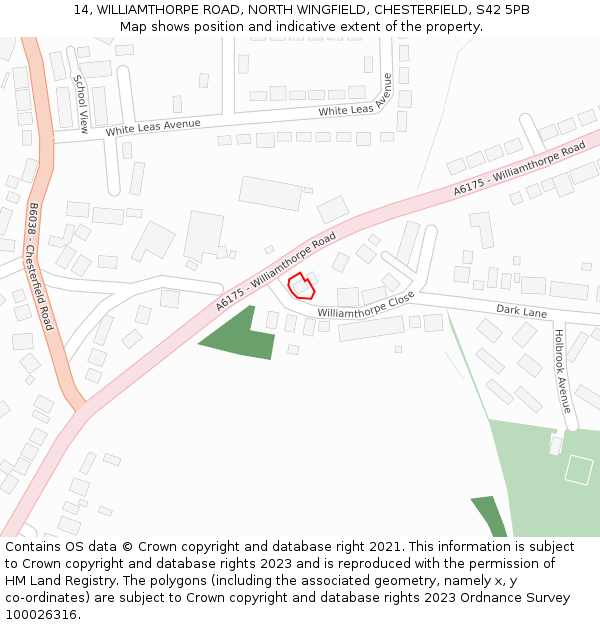 14, WILLIAMTHORPE ROAD, NORTH WINGFIELD, CHESTERFIELD, S42 5PB: Location map and indicative extent of plot