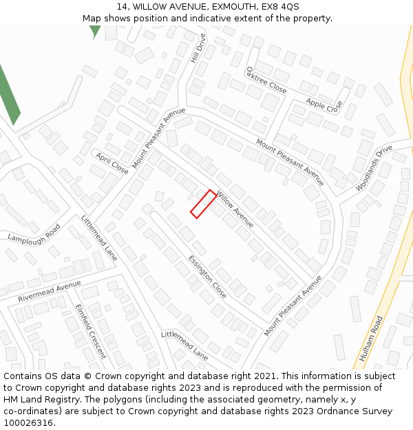 14, WILLOW AVENUE, EXMOUTH, EX8 4QS: Location map and indicative extent of plot