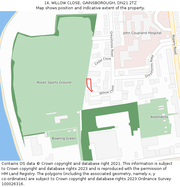 14, WILLOW CLOSE, GAINSBOROUGH, DN21 2TZ: Location map and indicative extent of plot