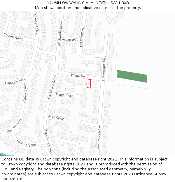 14, WILLOW WALK, CIMLA, NEATH, SA11 3XB: Location map and indicative extent of plot