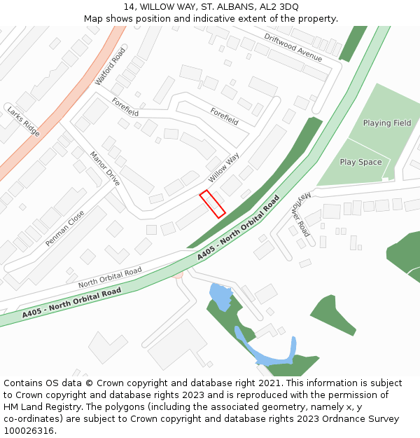 14, WILLOW WAY, ST. ALBANS, AL2 3DQ: Location map and indicative extent of plot