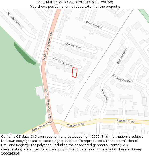 14, WIMBLEDON DRIVE, STOURBRIDGE, DY8 2PQ: Location map and indicative extent of plot