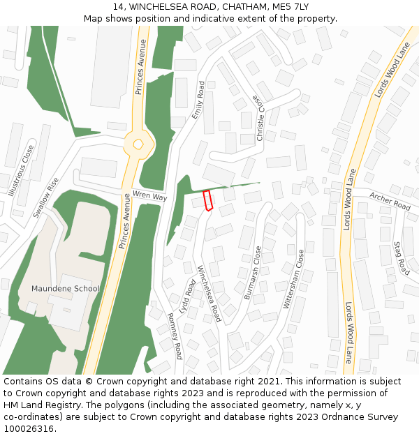 14, WINCHELSEA ROAD, CHATHAM, ME5 7LY: Location map and indicative extent of plot