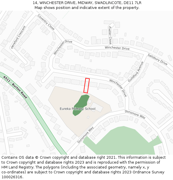 14, WINCHESTER DRIVE, MIDWAY, SWADLINCOTE, DE11 7LR: Location map and indicative extent of plot