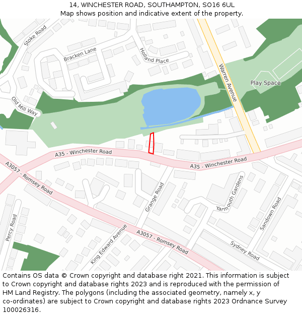 14, WINCHESTER ROAD, SOUTHAMPTON, SO16 6UL: Location map and indicative extent of plot