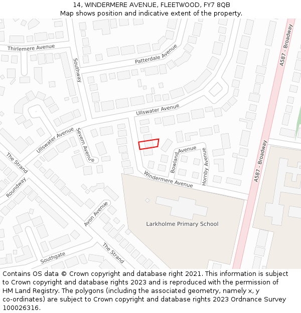 14, WINDERMERE AVENUE, FLEETWOOD, FY7 8QB: Location map and indicative extent of plot