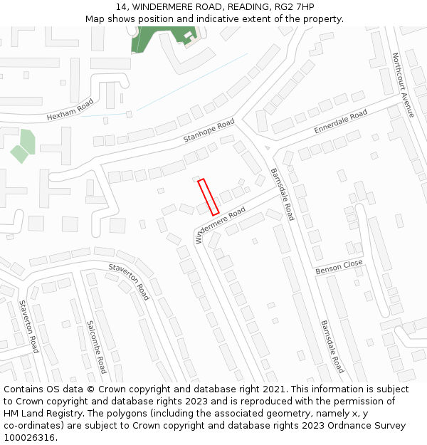 14, WINDERMERE ROAD, READING, RG2 7HP: Location map and indicative extent of plot