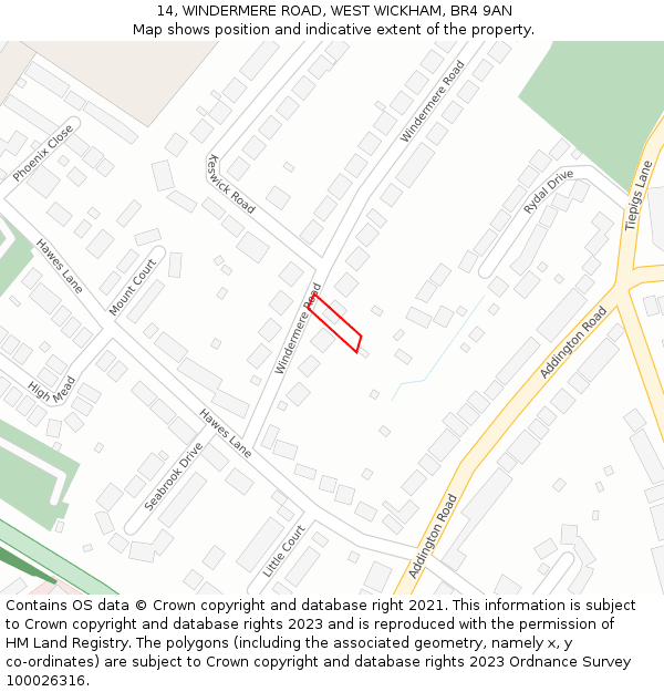 14, WINDERMERE ROAD, WEST WICKHAM, BR4 9AN: Location map and indicative extent of plot