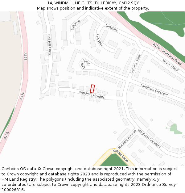 14, WINDMILL HEIGHTS, BILLERICAY, CM12 9QY: Location map and indicative extent of plot