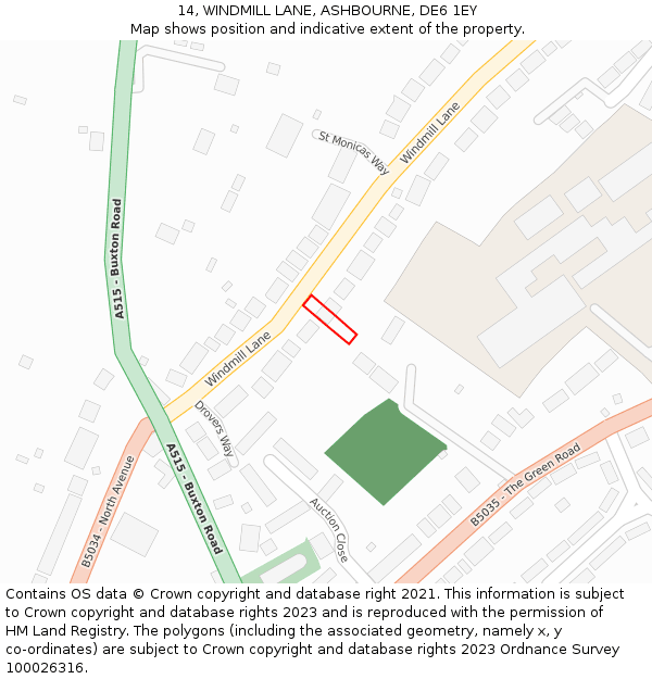 14, WINDMILL LANE, ASHBOURNE, DE6 1EY: Location map and indicative extent of plot