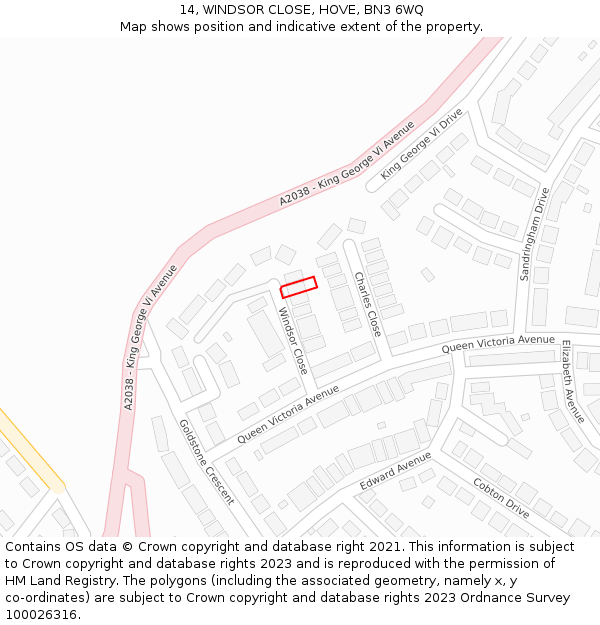 14, WINDSOR CLOSE, HOVE, BN3 6WQ: Location map and indicative extent of plot