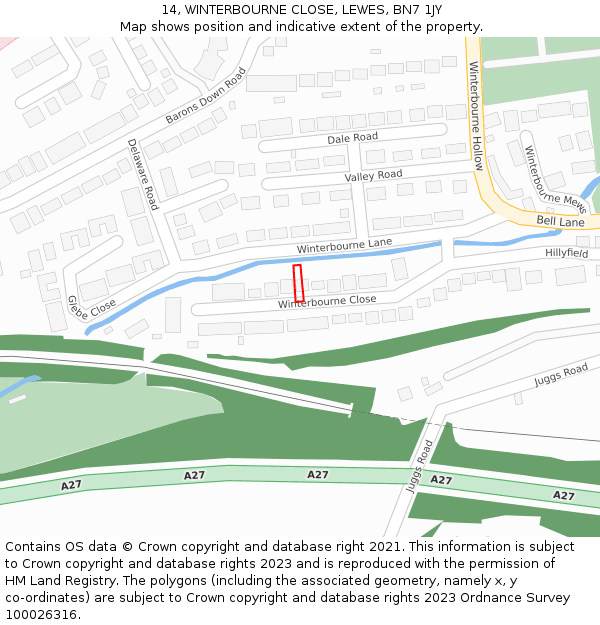 14, WINTERBOURNE CLOSE, LEWES, BN7 1JY: Location map and indicative extent of plot