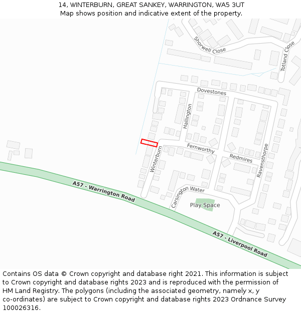 14, WINTERBURN, GREAT SANKEY, WARRINGTON, WA5 3UT: Location map and indicative extent of plot