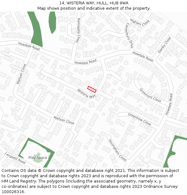 14, WISTERIA WAY, HULL, HU8 9WA: Location map and indicative extent of plot