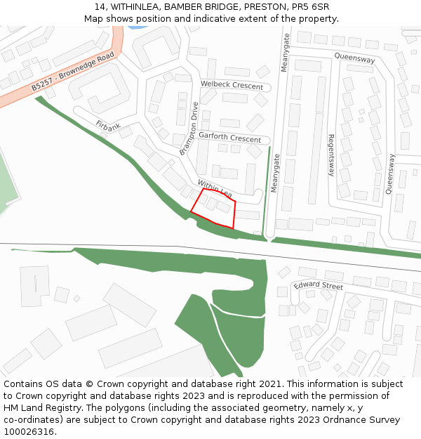 14, WITHINLEA, BAMBER BRIDGE, PRESTON, PR5 6SR: Location map and indicative extent of plot