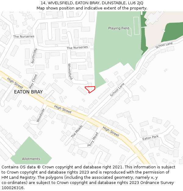 14, WIVELSFIELD, EATON BRAY, DUNSTABLE, LU6 2JQ: Location map and indicative extent of plot